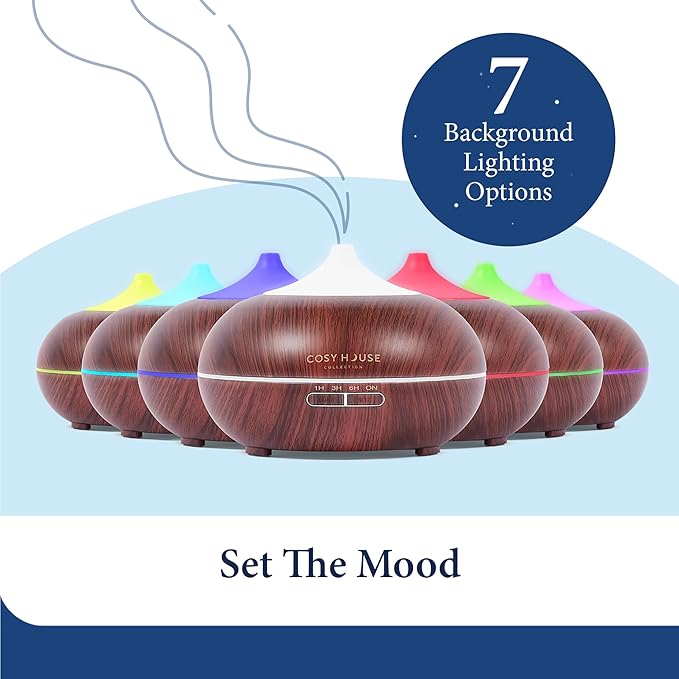 Cosy House Collection 300ml Ultrasonic Essential Oil Diffuser – Adjustable Mist, 16hr Run Time & Auto Shut-Off with BPA-Free & Easy Cleaning