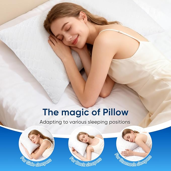 TWK Original Adjustable Bed Pillow for Sleeping, Good for Side, Back & Stomach Sleeper with Washable Removable Cover, Additional Foam Fill Included (White, Queen Size (4 Pack))