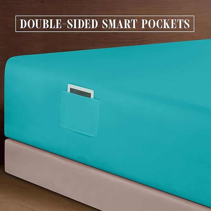 Elegant Comfort Luxury 1500 Premium Hotel Quality Microfiber 4-Piece Sheet Set - Soft, All Around Elastic 18-24 Inches Deep Fitted Sheet - Extra Deep Pocket Sheets, Full, Turquoise