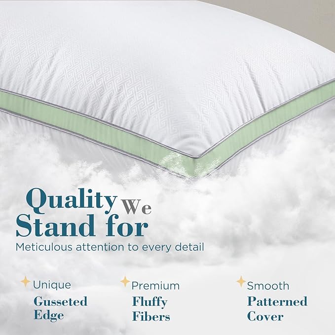 viewstar Bed Pillows King Sizes Set of 2, Hotel Quality Cooling Down Alternative Gusseted Pillows for Side, Back, or Stomach Sleepers, Green