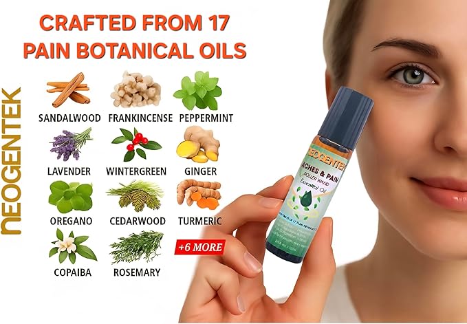 Aches & Pains Essential Oil Blend | Crafted from 17 Pure Botanical Oils | Made in USA | Natural Comfort & Relaxation – Aromatherapy Roll-On for Muscles & Joints, Headache – 10ml (Aches & Pains)