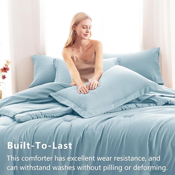 CozyLux Full Size Comforter Sets Light Blue, 7 Pieces Bed in a Bag Full Comforter Set with Sheets, Luxury Bedding Set with Down Alternative Comforter, Fitted Sheet, Flat Sheet, Pillowcases & Shams