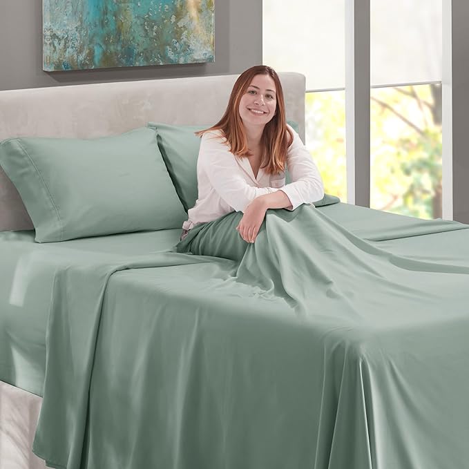 Nestl Twin XL Size Sheet Set, 4 Piece Extra Deep Pocket (18-24 inches), Microfiber, Hotel Luxury, Soft, Breathable, Wrinkle-Free, Easy to Care, Sage Green New