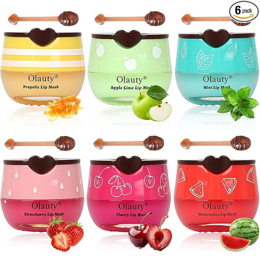 6 PCS Bee Lip Balm Honey Pot, Honey Lip Balm Bulk, Moisturising Sleep Lip Mask Overnight with Sticks, Reduce Lip Lines, Mothers Day Gift, Teacher Gift, Party Favors for Women