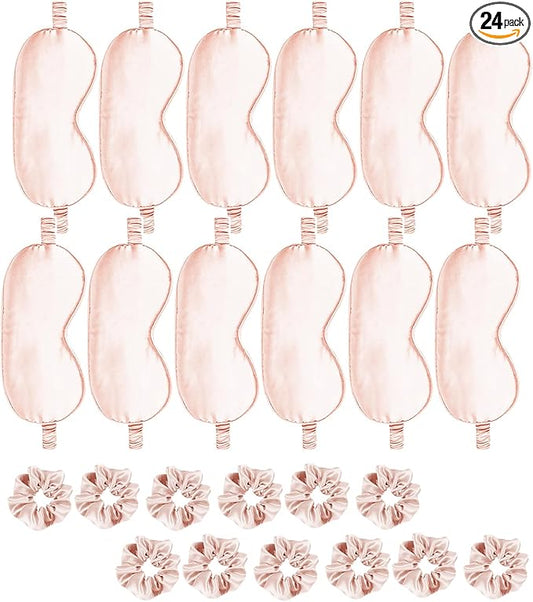 24Pcs Satin Eye Mask Silk Sleep Masks Silky Eyes Cover Blackout Blindfold Eyeshade Scrunchies Hair Ties Travel Wedding Gift