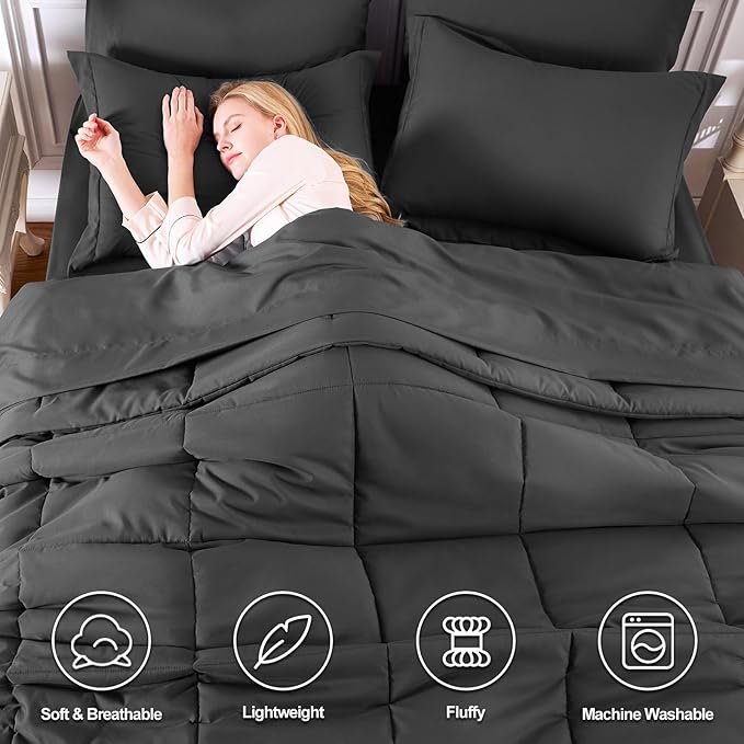 CozyLux Twin Comforter Set with Sheets Dark Grey - Ultra-Soft 5 Pieces Bed in a Bag Twin, Oeko-TEX Certified Bedding Set, All Season Bed Set with Down Alternative Comforter, Sheets, Pillowcase & Sham