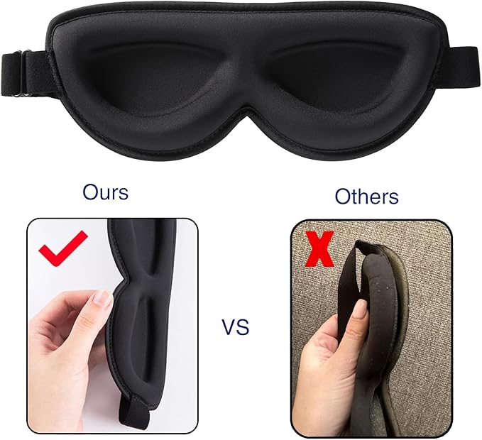 ALASKA BEAR Stylish Sleep Masks for Small Face, 3 Pack Stitched Eye Masks with Contoured Cups, 100% Blackout Cover, Cool and Soft Concave Padding, Machine Washable(Black)