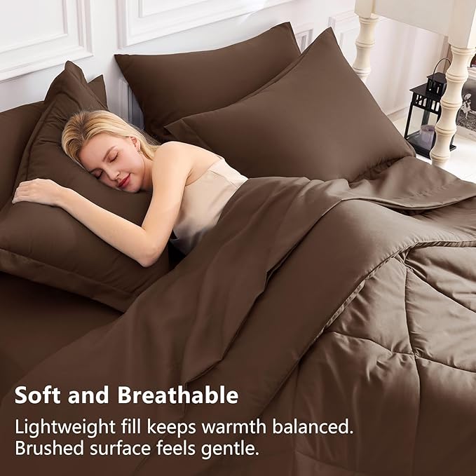 CozyLux Oversized Queen Comforter Set Brown - 7 Pieces Bed in a Bag Comforter Set with Sheets, Luxury Soft Bed Set, Bedding Set with Down Alternative Comforter, Sheets, Pillowcases & Shams
