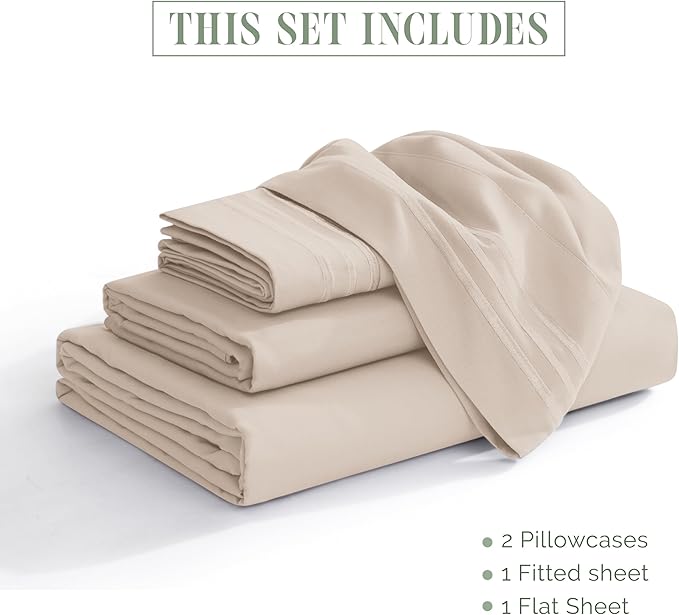 Elegant Comfort Luxury 1500 Premium Hotel Quality Microfiber 4-Piece Sheet Set - Soft, All Around Elastic 18-24 Inches Deep Fitted Sheet - Extra Deep Pocket Sheets, Twin/Twin XL, Cream