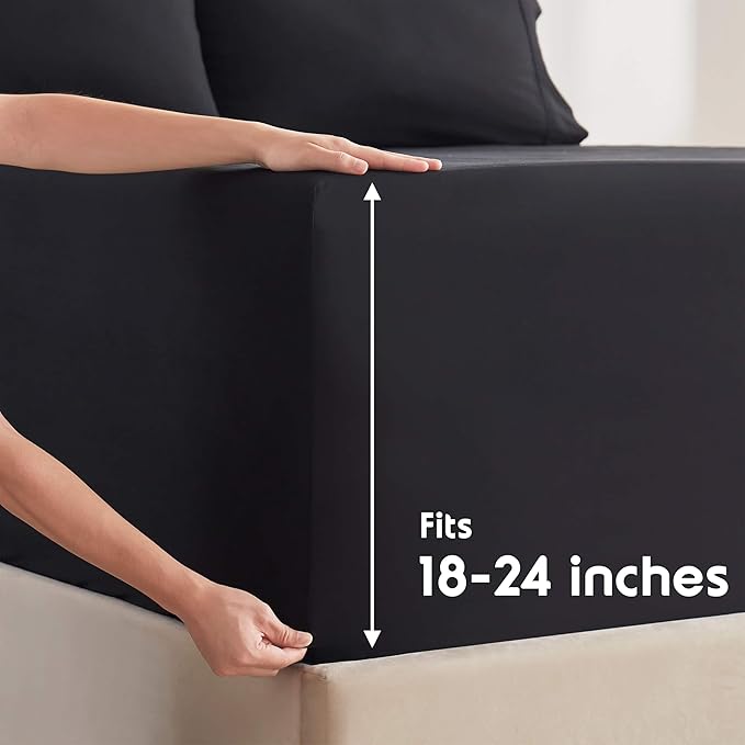 Nestl Extra Deep Full Sheet Set - 6 Piece Breathable & Cooling Sheets - Hotel Luxury Bedding Set w/18-24 Inch Deep Pockets - Easy & Secure Fit - Super Soft, Wrinkle Free & Comfy - Black