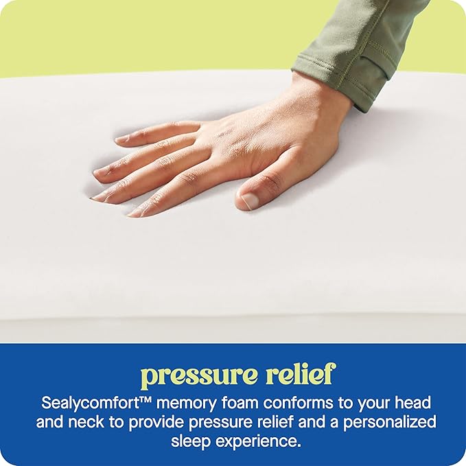 Sealy Dreamlife Queen Size Memory Foam Cooling Pillow with Surface Guard Technology, Removable Machine-Washable Cover, 1 Year Limited Warranty, White