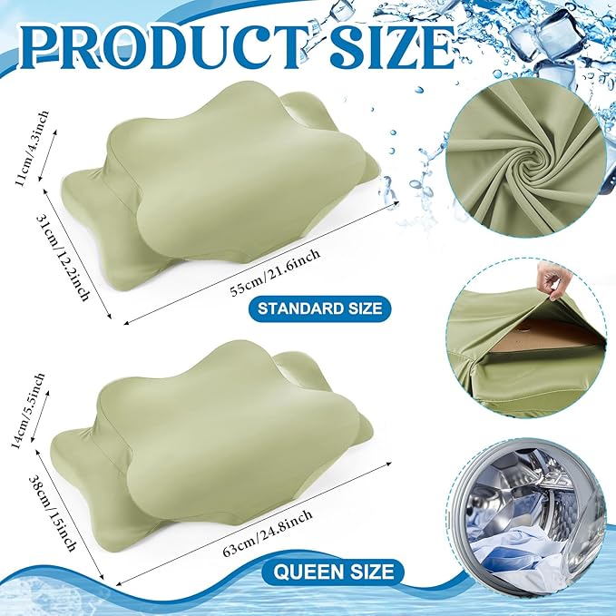 Hahafelt Cooling Cervical Pillowcase Cover with Envelope Closure (Only Pillow Case) Ergonomic Neck Pillowcase Smooth Soft Cool Pillow Cover for Side Back Stomach Sleepers (Sage Green,Queen Size)
