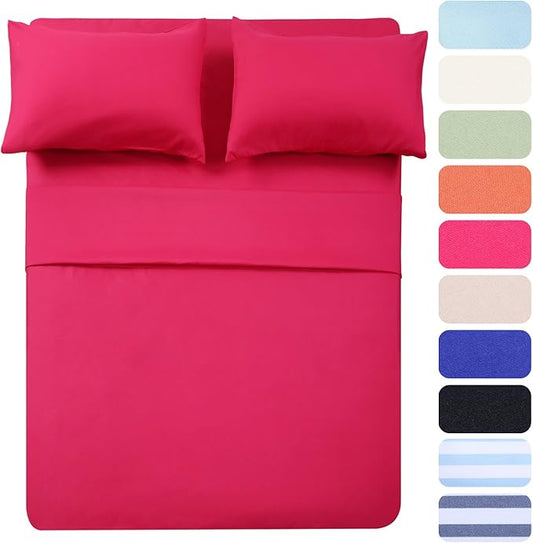Best Season Microfiber Deep Pocket/Soft, 1800 Thread Count, 4-Piece Bed Sheet Set (1 Flat, 1 Fitted Sheet, 2 Pillow Covers), Full, Hot Pink