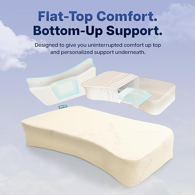 Cervical Pillow, Side Sleeper Pillow with 5" Loft & Shoulder Curve - 100% Natural Latex, Dual-Zone Adjustable Neck & Head Support, Flat-Top & Bottom-Up Design for Side, Back & Combo Sleepers