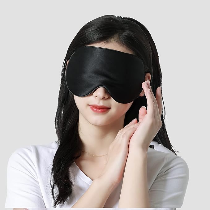 Sleep Mask for Women Men, Mulberry Silk Eye mask for Sleeping, Unique Adjustable Ear-Hanging Strap, Large Size
