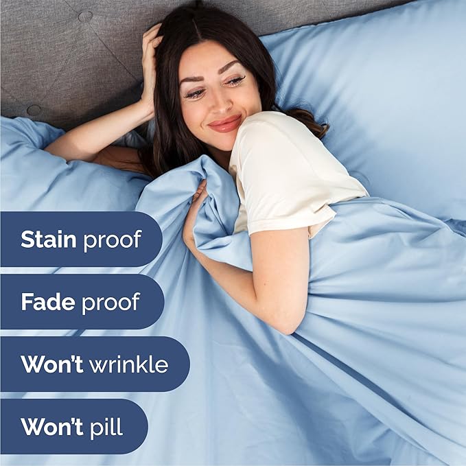 Queen 6 Piece Sheet Set - Comfy, Breathable & Cooling - Hotel Luxury Bedding for Women, Men, Kids, Teens & Children - 1 Flat & 1 Fitted Sheet & 4 Pillowcases w/ Deep Pockets - Wrinkle Free - Baby Blue