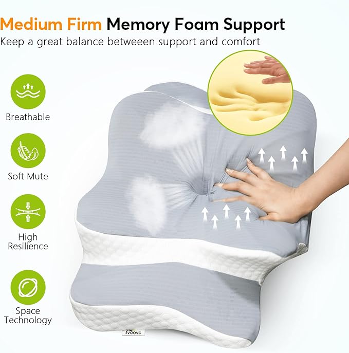 Cervical Contour Pillow for Neck, Shoulder and Back Pain Relief - Orthopedic Memory Foam Support for Side Sleepers