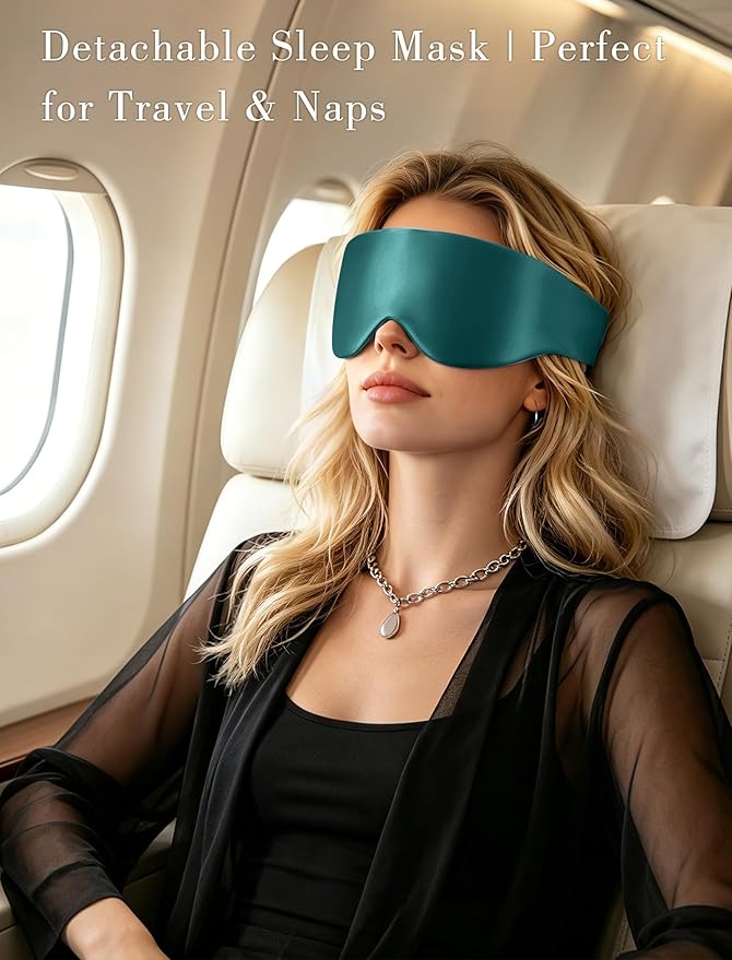 Satin Bonnet for Sleeping with Eye Mask，No Slip Sleep Bonnet with Long Curling Ribbons for Braids & Long Hair