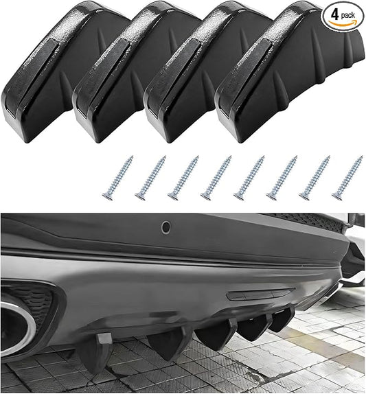 4 PCS Car Lower Bumper Lip Diffuser, Anti-Crash Auto Rear Splitter Lip Wing Protector with Mounting Screws, Universal Rear Spoiler Shark Fin Decoration for Cars Trucks SUVs (Curved Black)