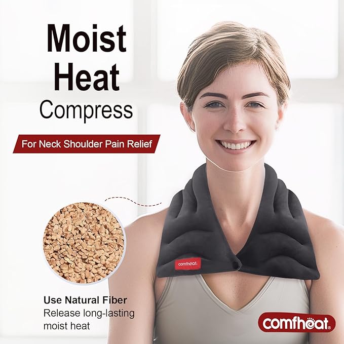 Neck Heating Pad Microwavable for Pain Relief, Moist Hot Compress Microwave Neck Warmer Wrap for Sore Muscles Relief, Lavender Aroma, 25 x 5.7 Inches, Gray