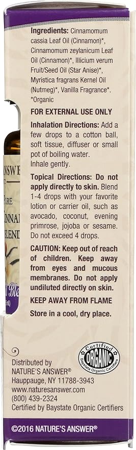 Nature's Answer 100% Pure Organic Essential Oil Blend, 0.5-Ounce, Vanilla/Cinnamon
