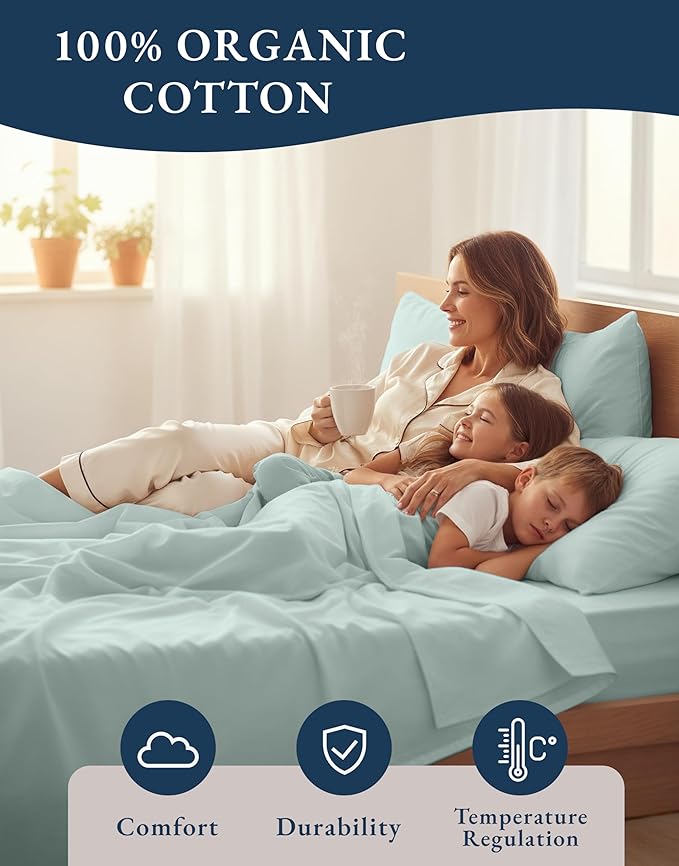 LANE LINEN 100% Organic Cotton Twin Bed Sheet Set, Mercerized Fully Elasticized Eco Friendly Sustainably Produced Bedding Sheets & Pillowcase Set, 15" Deep Pocket Twin Sheets - French Blue