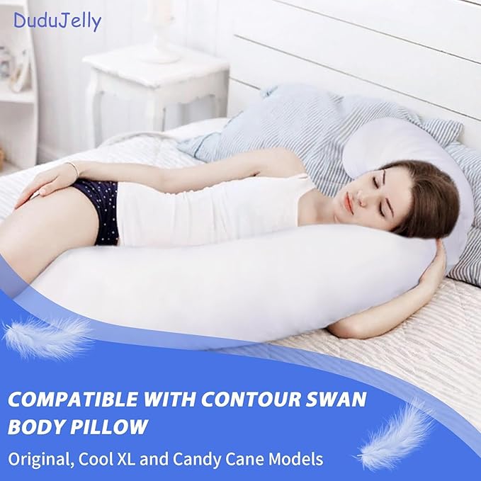 Premium Quality Pillowcase Compatible for Contour Swan Body Pillow, Original, Cool XL and Candy Cane Models, Breathable Zippered Closure Pillowcase - Provides a Comfortable Sleep Experience (White)
