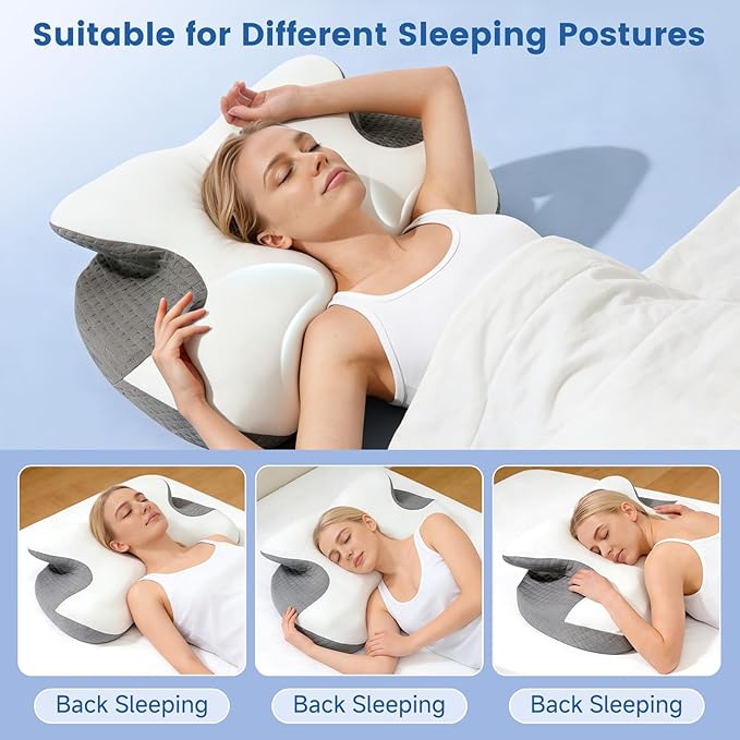 Side Sleeper Pillow, Memory Foam Cervical Neck Pillow, Dual Height Orthopedic Contour Pillow for Neck Support, Ergonomic Pillow for Side Back Stomach Sleepers with Breathable Washable Cover