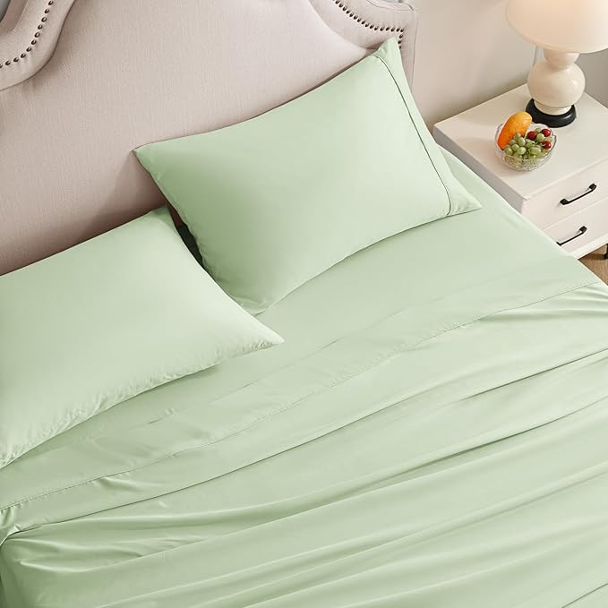 Twin Sheets Set, 3 Pieces Hotel Luxury Soft Microfiber Bed Sheets Set, Up to 16" Deep Pockets, Oeko-Tex Sheets with Elastic, Breathable, Wrinkle Free (Sage, Twin)