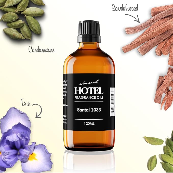 AirScent Santal Diffuser Oil No. 1033 - Santal-33 Inspired Perfume Dupe - Cardomom Sandalwood Iris - Fragrance Oil for Ultrasonic and Waterless Diffusers and Crafting - 10 mL, 0.34 fl oz