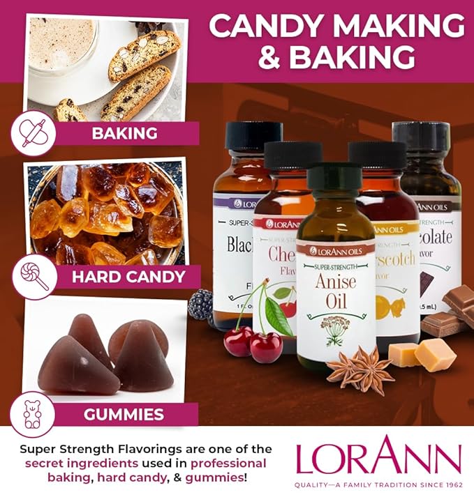 LorAnn Oils Super Strength Flavoring - Used For Candy Making, Flavoring Extracts, Baking, Hard Candy, and Flavor Oils - Bold, Natural Flavors 4X Stronger Than Extracts - Anise Oil, 1 fl oz