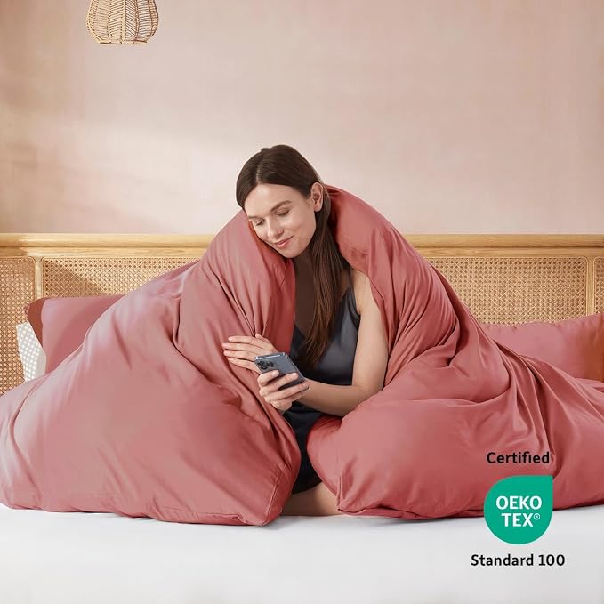 Nestl Twin Duvet Cover Set with Comforter Insert - Pink Clay 3 Piece 68x90 Duvet Cover & 1 Pillow Sham with White Quilted Down Alternative Comforter, Ultra Soft, All Season