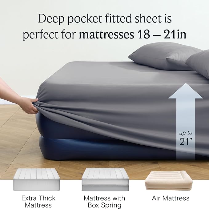 LuxClub 4 PC California King Size Sheet Set Bed Sheets Deep Pockets 18" Wrinkle Free Cooling Sheets Machine Washable Hotel Bedding Silky Soft - Light Grey California King