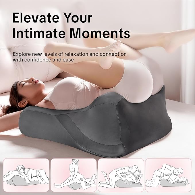 Memory Foam Ergonomic Wedge Pillow - 27° Lift Support Cushion for Sleeping, Reading & Prone Positions Multi-Functional Rest Pillow for Neck, Waist & Back Pain Relief Washable Cover- Grey