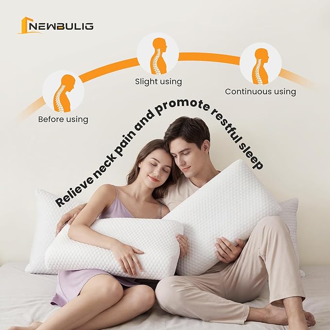 NEWBULIG Cooling Gel Memory Foam Pillow for Neck Pain Relief - Breathable Mesh with Washable Cover Standard Size Bed Pillows for Side & Back Sleepers, CertiPUR-US & Oeko-TEX Certified, 2 PCS, White