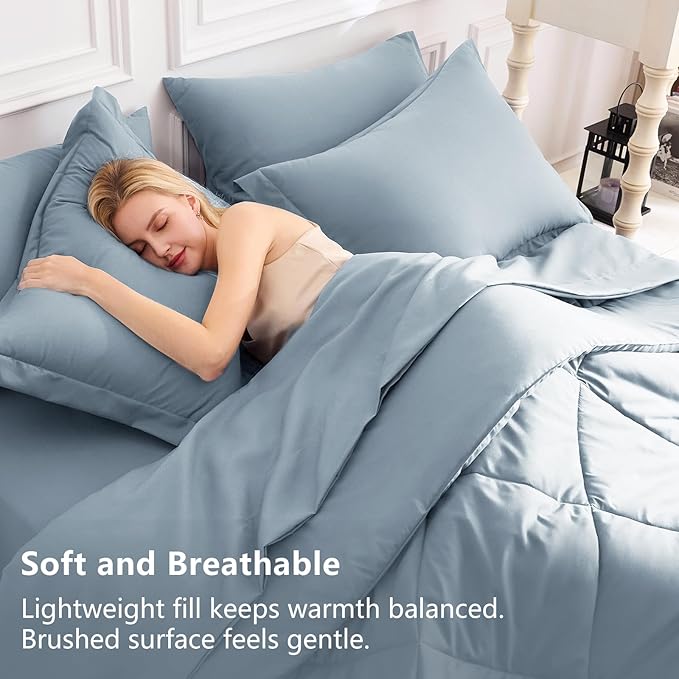CozyLux Twin XL Comforter Set Dusty Blue - 5 Pieces Twin Extra Long Bed in a Bag for College Dorm, All Season Bedding Set for Girls and Boys, Soft Bed Set with Comforter, Sheets, Pillowcase & Sham
