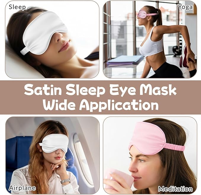 2 Pack Silk Sleep Mask for Men & Wome Silk Eye Mask for Sleeping Block Light Eye Sleep Shade Cover Soft Blindfold Sleep Masks Night Eye Cover for Travel Home Office Gifts