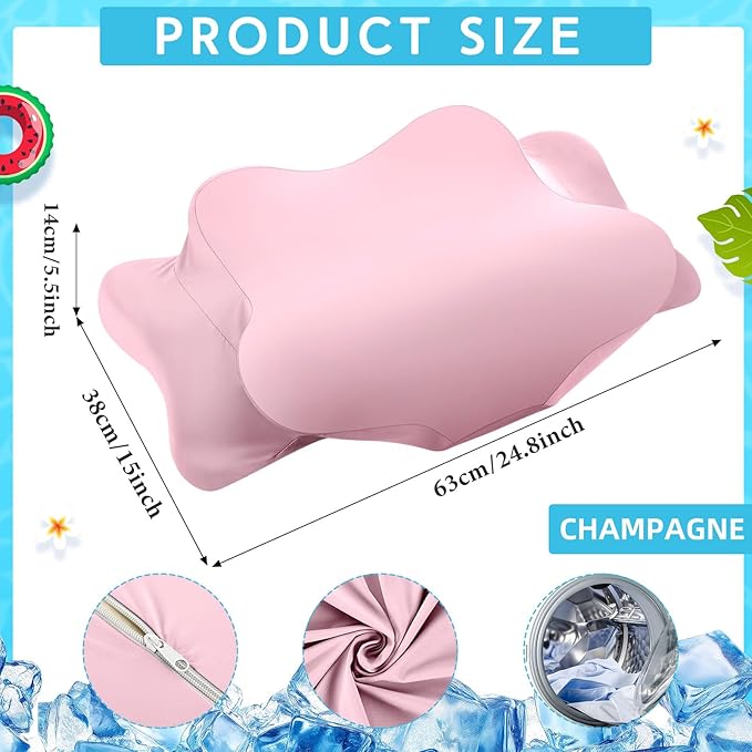 Hahafelt Cooling Cervical Neck Pillowcase Cover (Only Pillow Case) Ergonomic Pillowcase with Zipper Breathable Contour Pillow Cover for Side Back Stomach Sleepers(Pink,Queen Size)