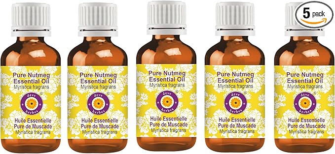 dève herbes Pure Nutmeg Essential Oil (Myristica fragrans) Steam Distilled (Pack of Five) 100ml X 5 (16.9 oz)