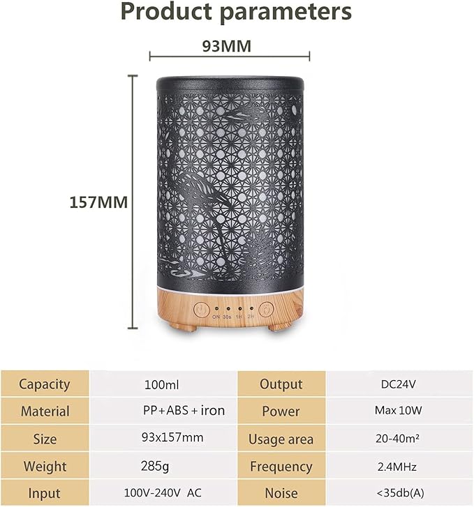 Flamingo Essential Oil Diffuser, 100ML Aromatherapy Diffuser Humidifiers for Bedroom, 7 Color Mood Lights, Waterless Auto-Off, for Bedroom, Office (Black)