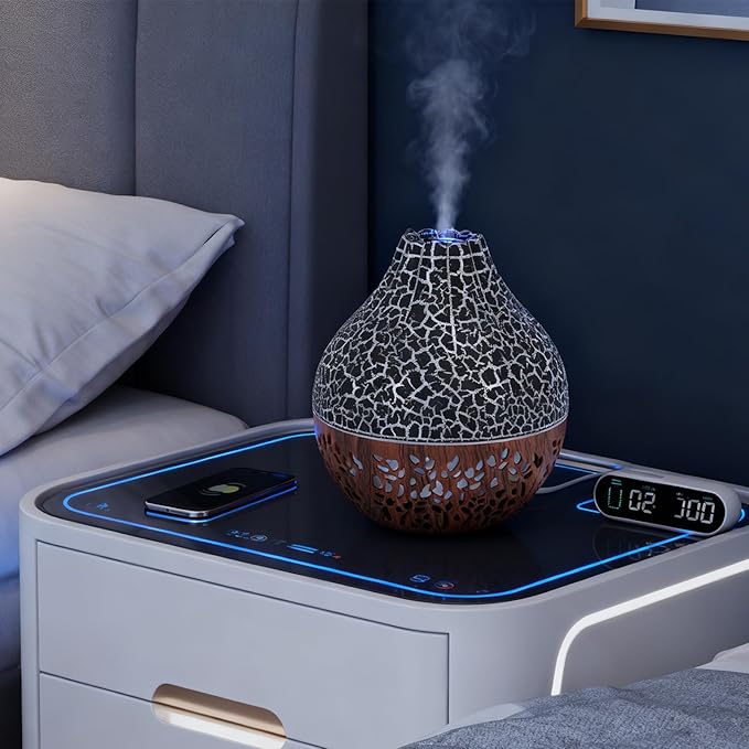banapoy Essential Oil Diffuser, Ultrasonic Aromatherapy Air Diffuser Humidifier with 7 Color LED Lights and Auto Shut Off, Quiet for Home Office Bedroom Yoga (Dark Wood Grain)