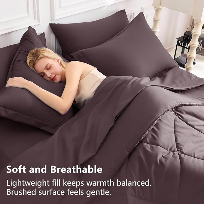 CozyLux Oversized Queen Comforter Set Cocoa Powder - 7 Pieces Bed in a Bag Comforter Set with Sheets, Luxury Soft Bed Set, Bedding Set with Down Alternative Comforter, Sheets, Pillowcases & Shams