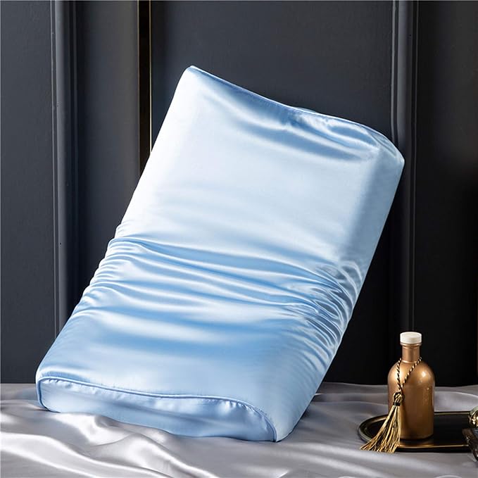 Silk Pillowcase for Memory Foam Pillow Neck Pillow, Pure Mulberry Silk Pillow Case for Cervical Pillow Contour Pillow (Grey Blue, 20" x 12.5" x 4"/3")