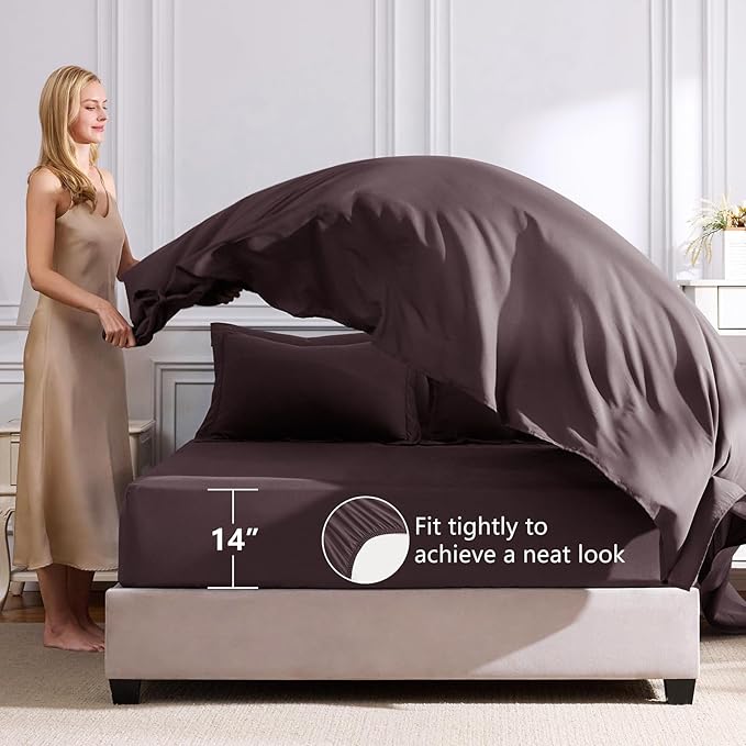 CozyLux King Size Comforter Set Cocoa Powder - 7 Pieces Bed in a Bag King, Luxury Soft Bed Set for All Seasons, Bedding Set with Down Alternative Comforter, Sheets, Pillowcases & Shams