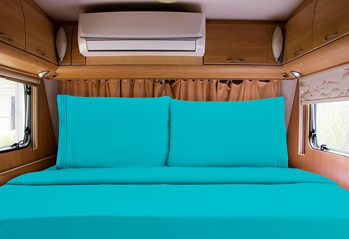 Mocassi Luxury RV Short 4-Piece Sheet Set - 1800 Premium Hotel Quality - Easy-Fit, Wrinkle, Fade Resistant Bed Sheets and Pillowcases - All Around Elastic Fitted Sheet, Deep Pocket, Turquoise