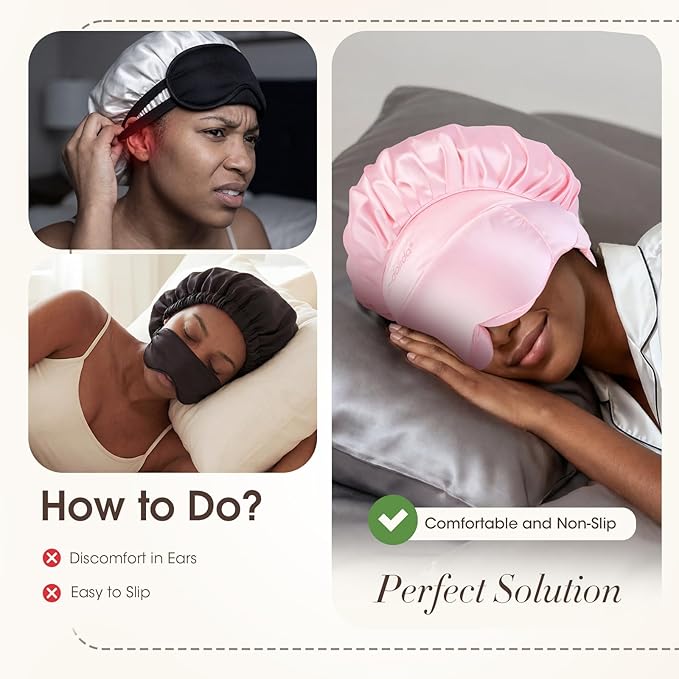 LC-dolida Satin Silk Bonnet for Sleeping Women Men, Hair Bonnet for Curly & Natural with Sleep Mask, Reduce Frizz