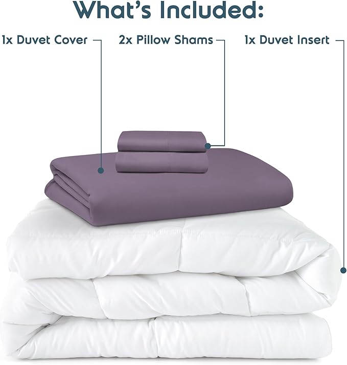 Nestl Full Duvet Cover Set with Comforter Insert - Grayish Purple 4 Piece 80x90 Duvet Cover & 2 Pillow Shams with White Quilted Down Alternative Comforter, Ultra Soft, All Season