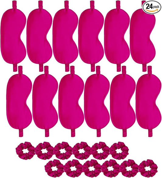 24Pcs Satin Eye Mask Silk Sleep Masks Silky Eyes Cover Blackout Blindfold Eyeshade Scrunchies Hair Ties Travel Wedding Gift
