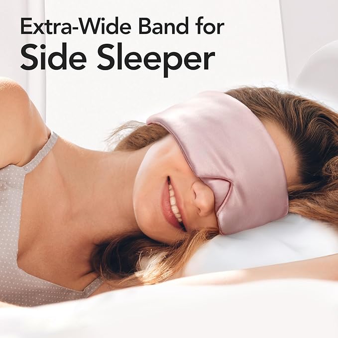 LitBear 100% Mulberry Silk Sleep Mask for Women & Men, Soft and Comfortable Eye Mask for Side Sleepers, Blackout Sleeping Mask for Home, Travel, Office, or Napping (Pink)