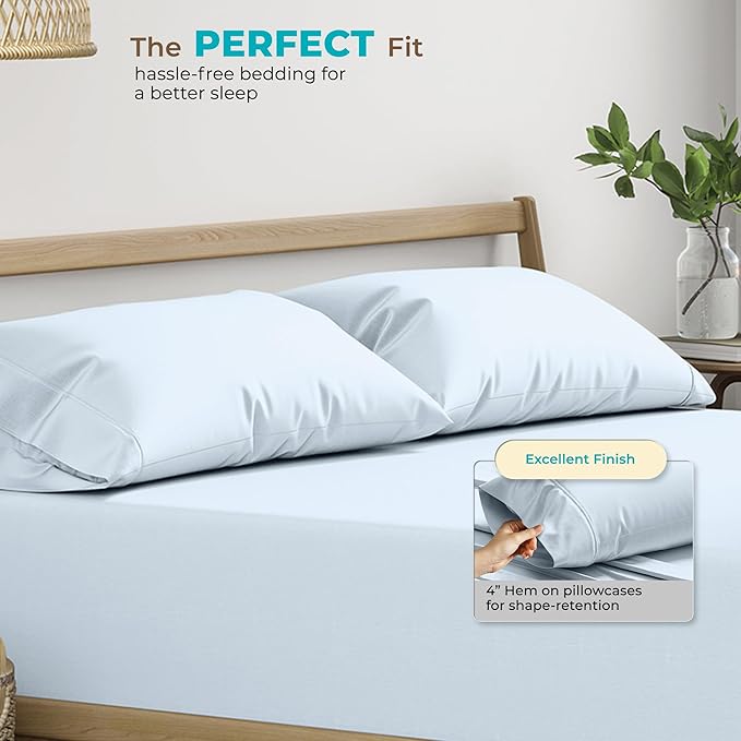 Thread Spread 100% Egyptian Cotton King Size Pillow Cases Set of 2 - Luxury 800 Series Euphoria Collection Pillow Cases King Size (Light Blue), Soft Cooling Breathable Hotel Cotton Pillowcases